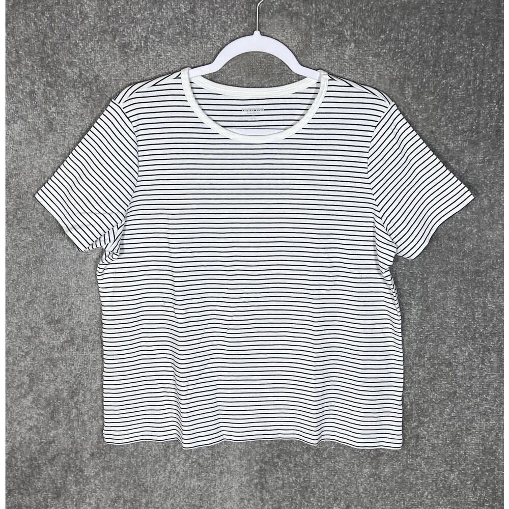 Lands End Shaped Fit Top Womens Size 1X 16W-18W White Black Striped Short Sleeve